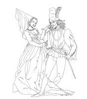 A coloring page of middle ages clothing